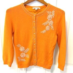 Banana Republic Y2K Orange beaded Floral Cardigan sweater button down vintage